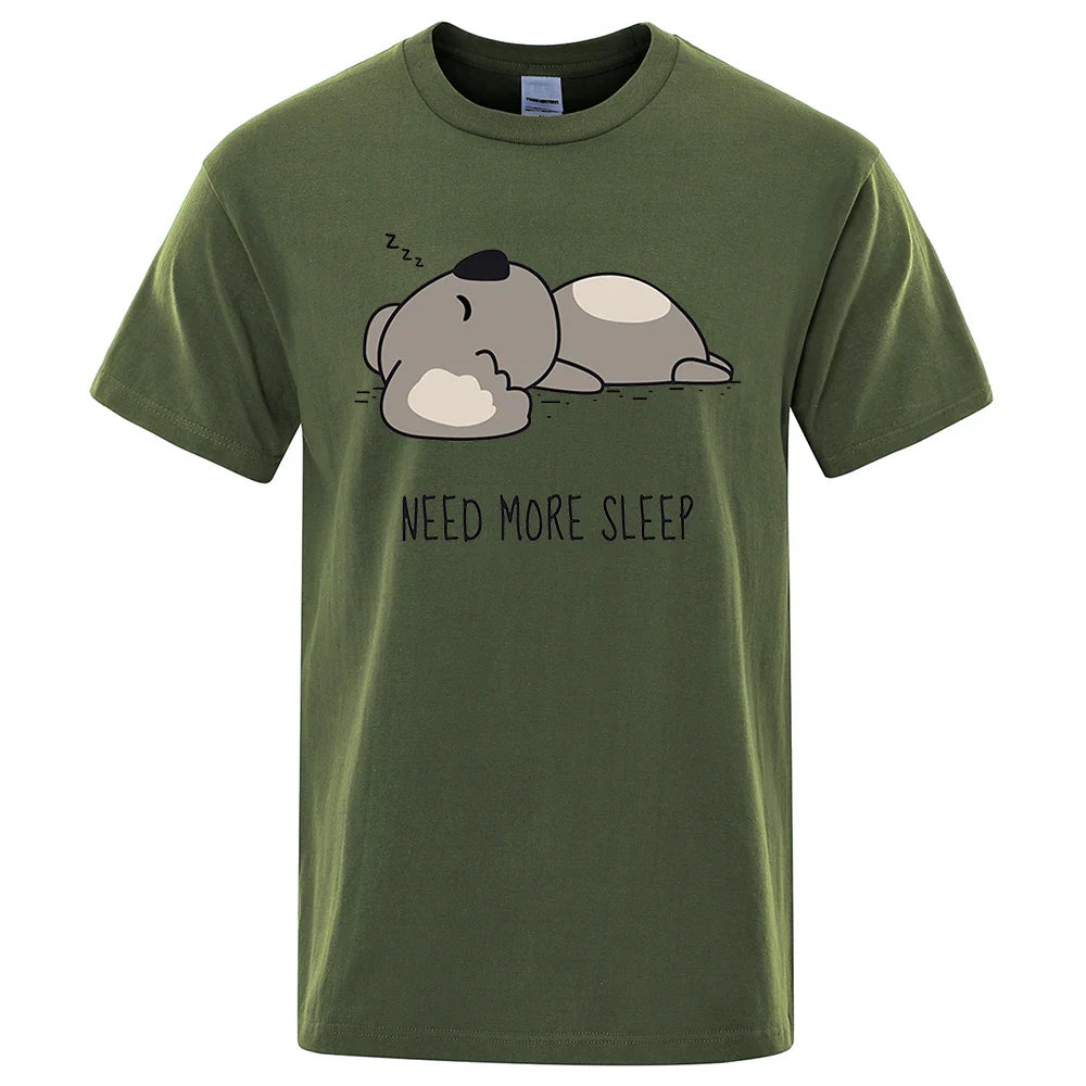 Need More Sleep Cartoons Bear Men Tshirt Street T-Shirts Hip Hop Unisex Tops Fashion Cotton Clothes Casual Breathable T Shirt