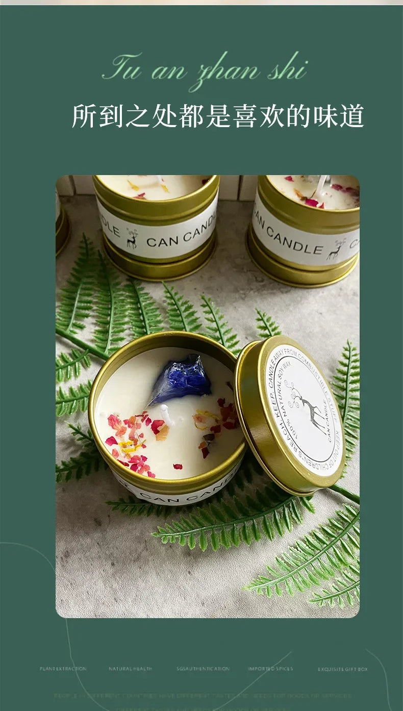Aromatherapy Candles Crystal Stones Dried Flowers Household Candles Iron Cans Indoor Fragrance Candles Wedding Gifts Lootquake LLC