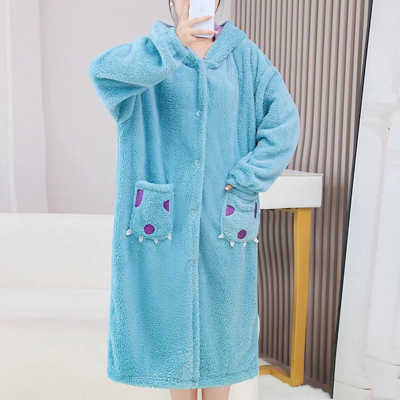 Sleepwear Animal Cosplay Pajamas Nightwear Robes Flannel Nightdress Women Coral Fleece Warm Nightgowns Plush Warm Thicken Lootquake LLC