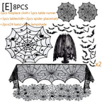 Halloween Decorations Set Spider Web Table Runner Fireplace Scarf Cover Tablecloth 3D Bats Wall Stickers Halloween Party Decor Lootquake LLC
