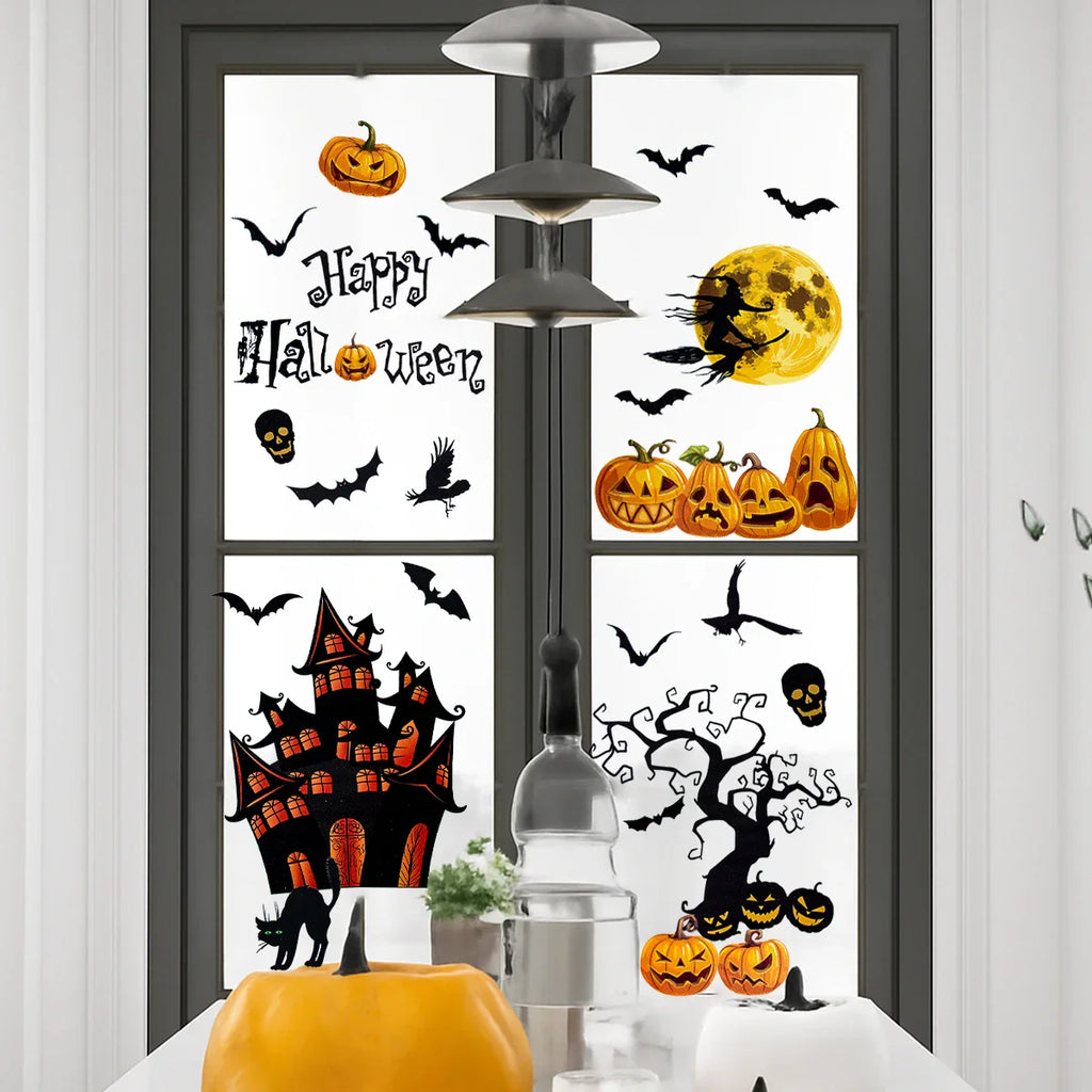 Halloween Pumpkin Window Sticker Haunted House Bat Ghost Glass Wall Sticker Room decor Trick or Treat Halloween Party supplies Lootquake LLC