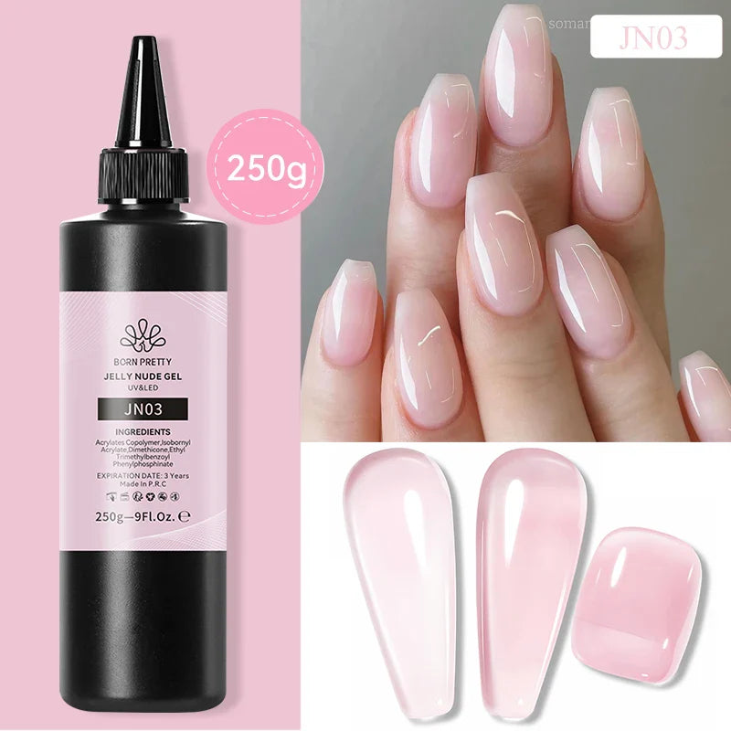 BORN PRETTY 250g Milky White Jelly Nude Gel Nail Polish Refilled Package Translucent Clear Color Semi Permanent Soak Off UV Gel Lootquake LLC