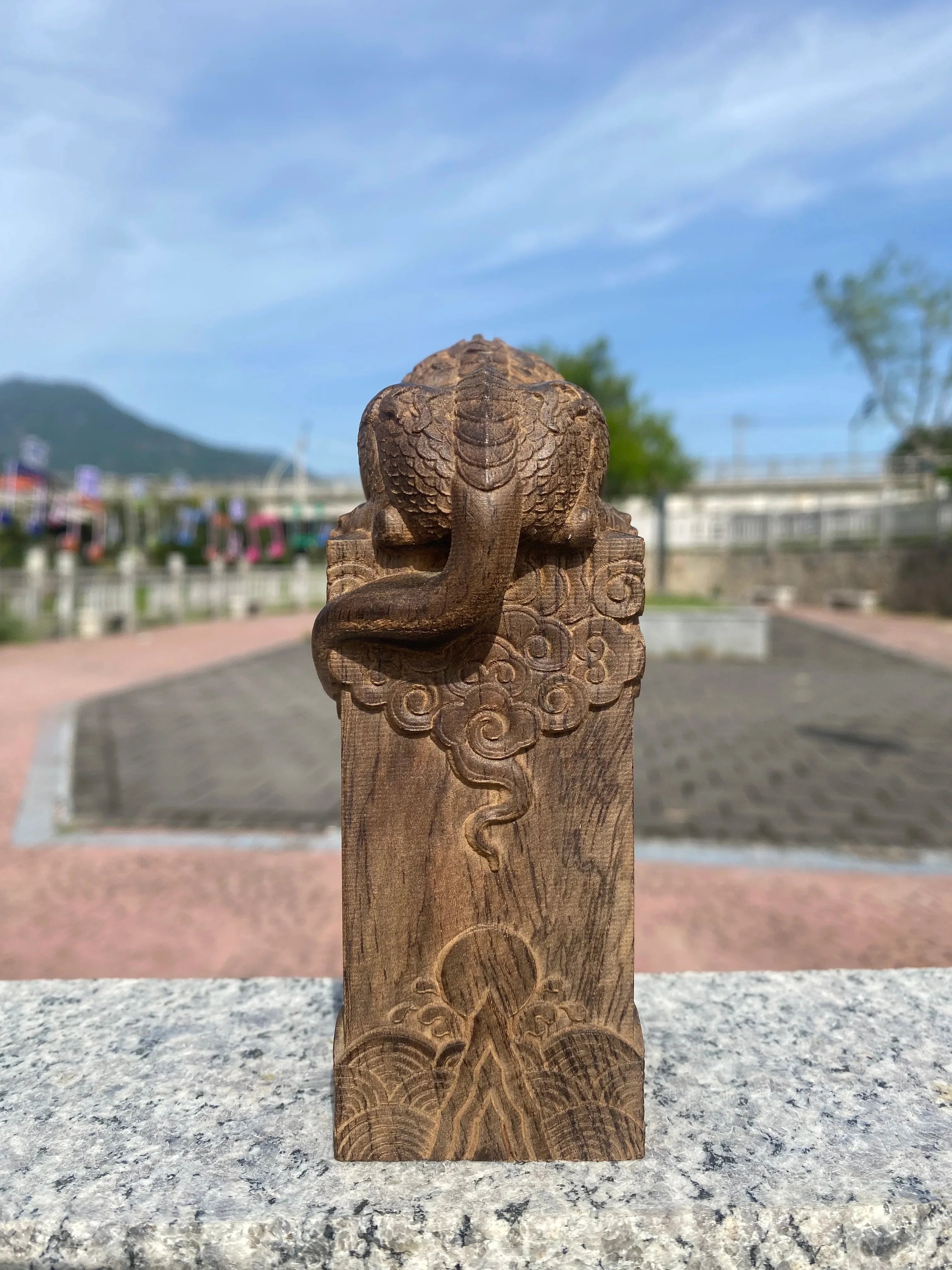 Hand Carved Vietnam Wood Wooden Mythical Beast Statue Figurine Wealth Attracting Auspicious Ornament Home Office Desk Decor Lootquake LLC