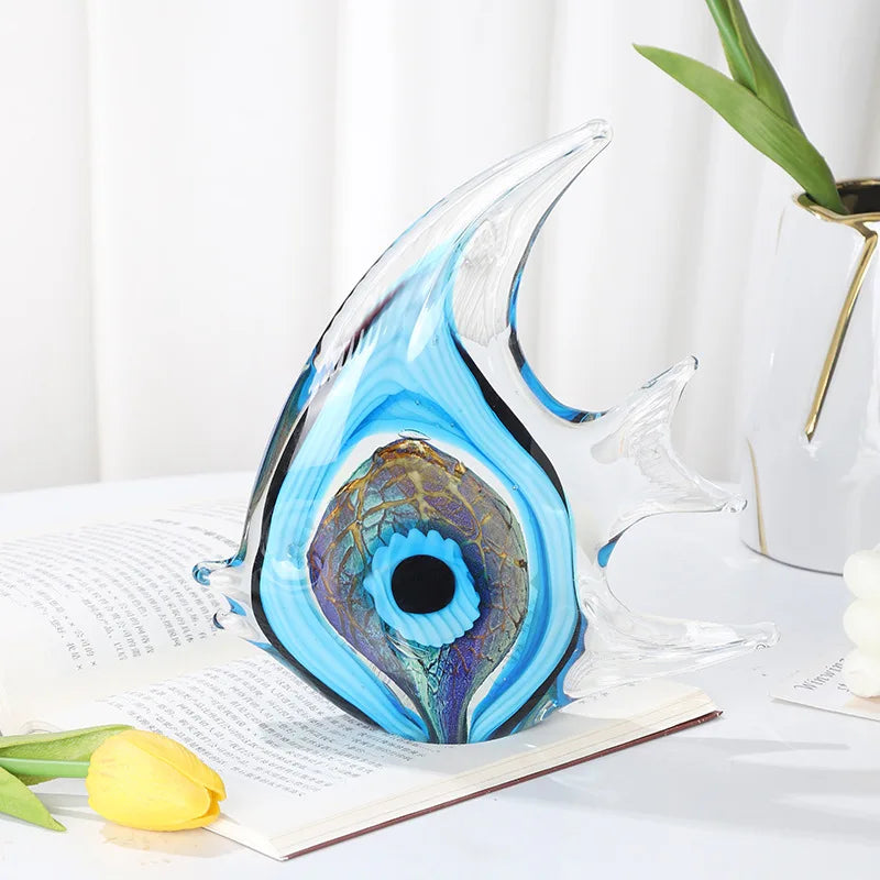 Exquisite Blue Stripe Tropical Fish Sculpture Hand-blown Glass Sculpture Home Decoration Glass Fish Home Interior Decor Craft Lootquake LLC