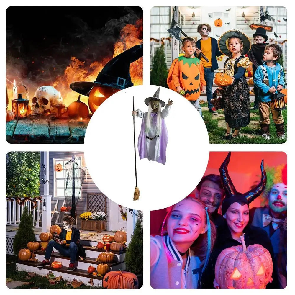 Flying Witch Halloween Decor Flying Hover Witch Realistic Halloween Witch Decor On Broom Halloween Decorations For home garden Lootquake LLC