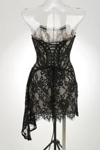 TARUXY Sexy Lace See-through Patchwork Corset Dress Female Bodycon Elegant Party MIrrgualr Mini Dress Women Tube Top Dress New