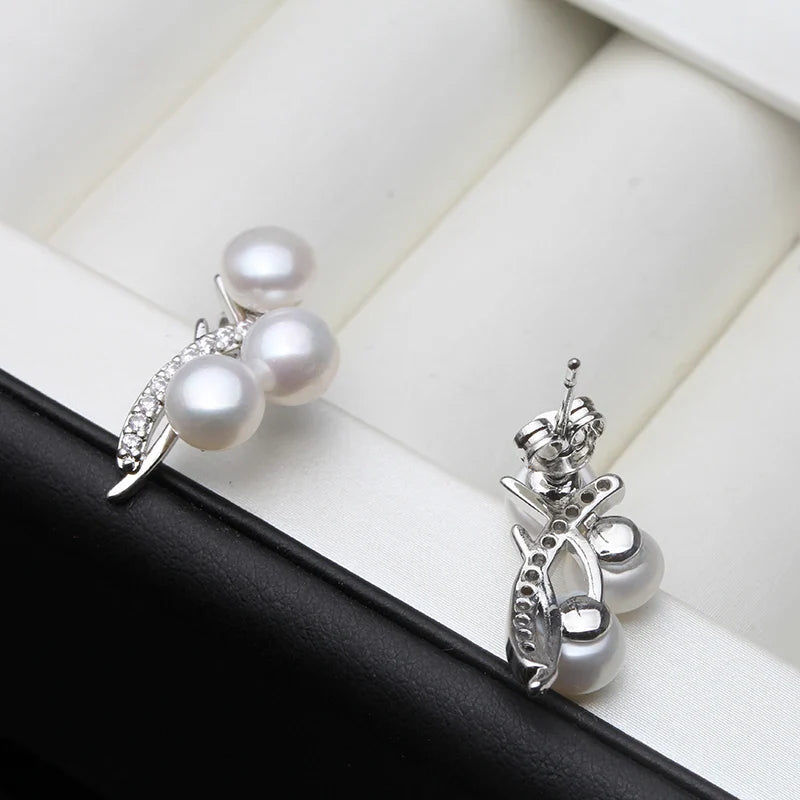 Fashion Real 925 Sterling Silver Earrings,Natural Freshwater Multi Pearl Earrings For Women Wedding Gift