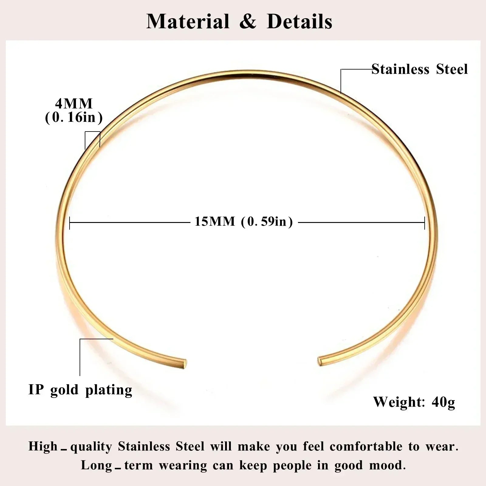 Choker Neck Cuff for Women, Open Collar Choker Torques Necklace Adjustable ,Simple Stainless Steel Jewelry