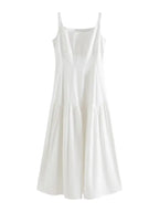 FSLE French White Suspender Long Dress 100% Cotton 2024 Summer New Loose Temperament Ankle-Length Female Dresses 24FS12048