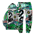 European New Style Letter Hip-hop 3D Digital Printing Fashion Casual Sports Youth Men And Women Hoodie Long Pants 2-Piece Sets Pi-Mart