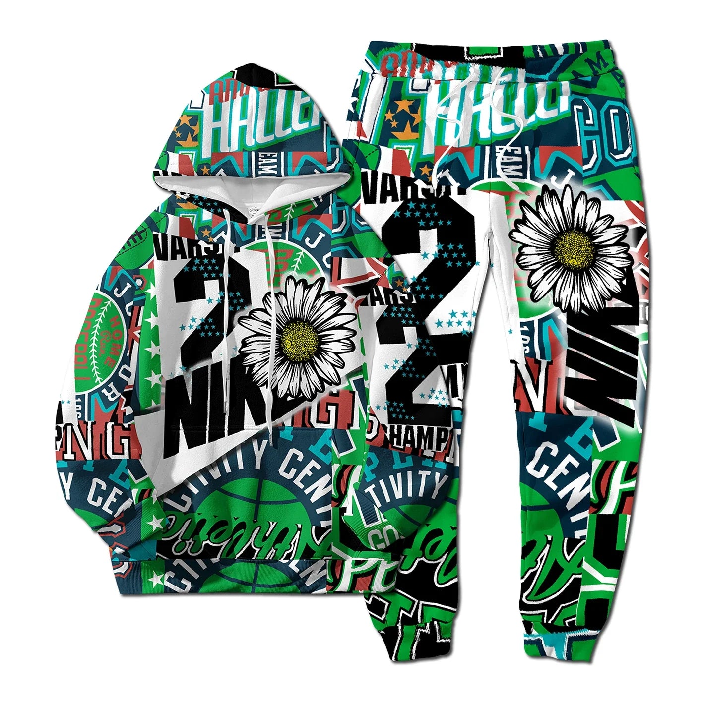 European New Style Letter Hip-hop 3D Digital Printing Fashion Casual Sports Youth Men And Women Hoodie Long Pants 2-Piece Sets Pi-Mart