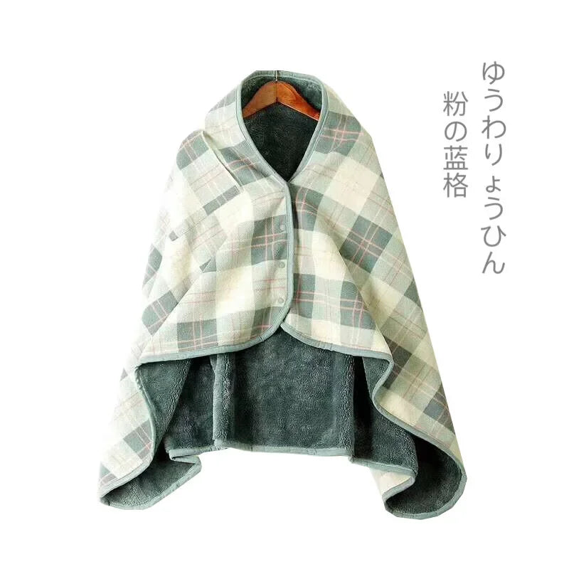 Wearable Plaid Fleece Blanket Polyester Blanket with Button Winte Warm Throws on Sofa Bed Travel Thicken Bedroom Plaids  Blanket
