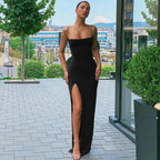 Summer Sexy Dress Women's New Slim Slim Fit Open Back Sexy Split Dress Long Dress Street Style Retro Dress Elegant Robe
