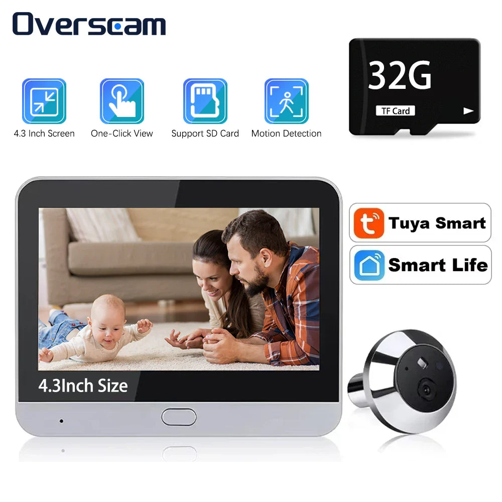 Mini 5MP Tuya Smart Life Home Digital Viewer Peepholes Door Eye WiFi IR No Red Exposure Night Vision Camera 4.3Inch Baby Monitor Lootquake LLC