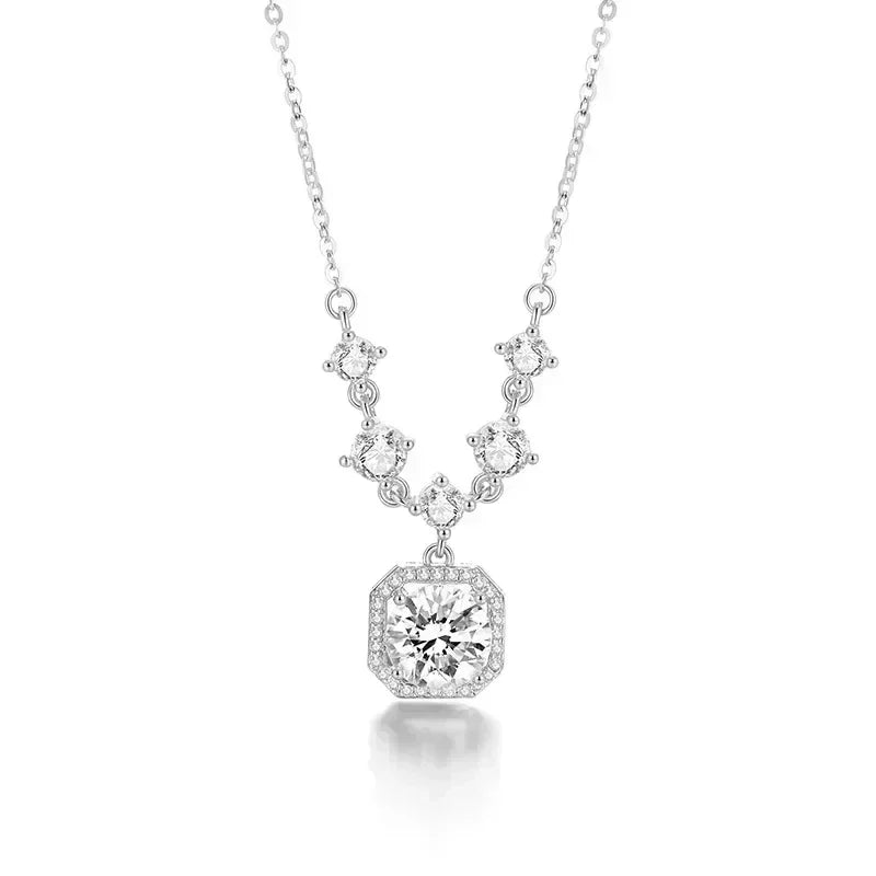 Luxurious Square Pink Zircon Pendant Necklace For Women Fashionable Personalized Daily Accessory Party Jewelry Birthday Gifts