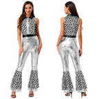 Womens Halloween Retro Hippie Cosplay Costume Party Hip-hop Dance Costume Metallic Shiny Vintage Carnival Bodysuit Jumpsuit Lootquake LLC