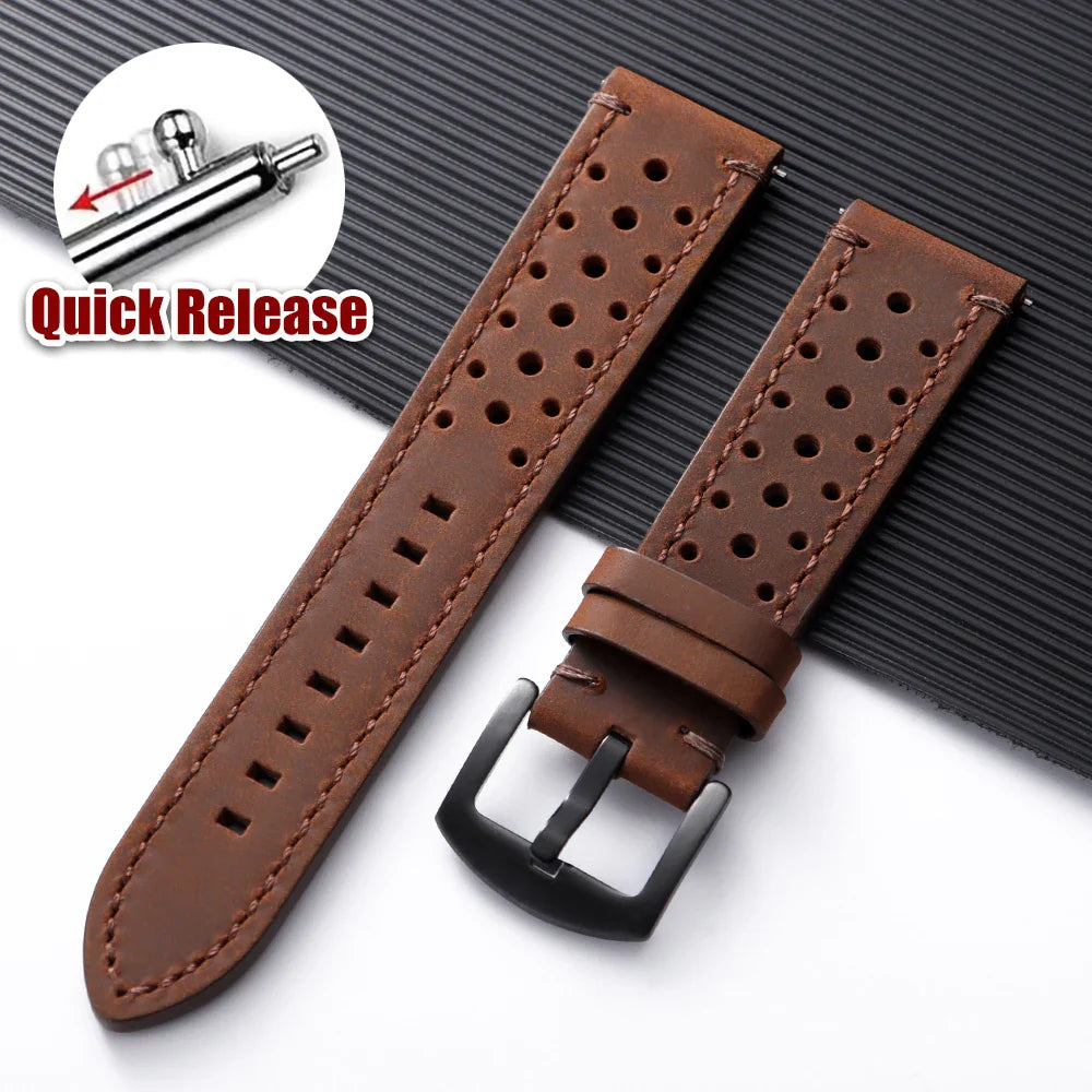 Polar Watch Band Quick Release Leather Strap Handmade Breathable Porous Cowhide