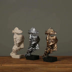 New Creative Abstract Silence Is Gold Abstract Figurine Resin Hand Face Men Statue Sculpture Home Office Living Room Desk Decor Lootquake LLC