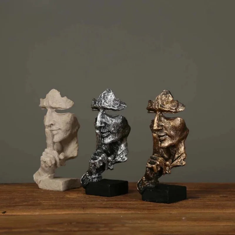 New Creative Abstract Silence Is Gold Abstract Figurine Resin Hand Face Men Statue Sculpture Home Office Living Room Desk Decor Lootquake LLC