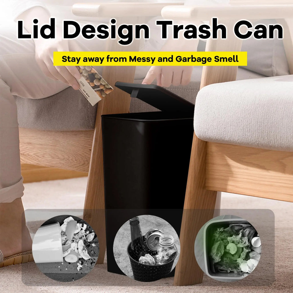 Bathroom Trash Can-10L Small Garbage Can with Press Top Lid for Toilet,Bedroom,Living Room – Plastic Wastebasket with Pop-up Lid Lootquake LLC