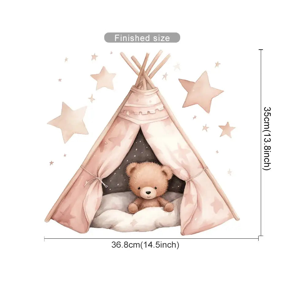 Cartoon Teddy Bear Tent Stars Wall Stickers for Kids Room Nursery Baby Room Decoration Wall Decals Room Interior