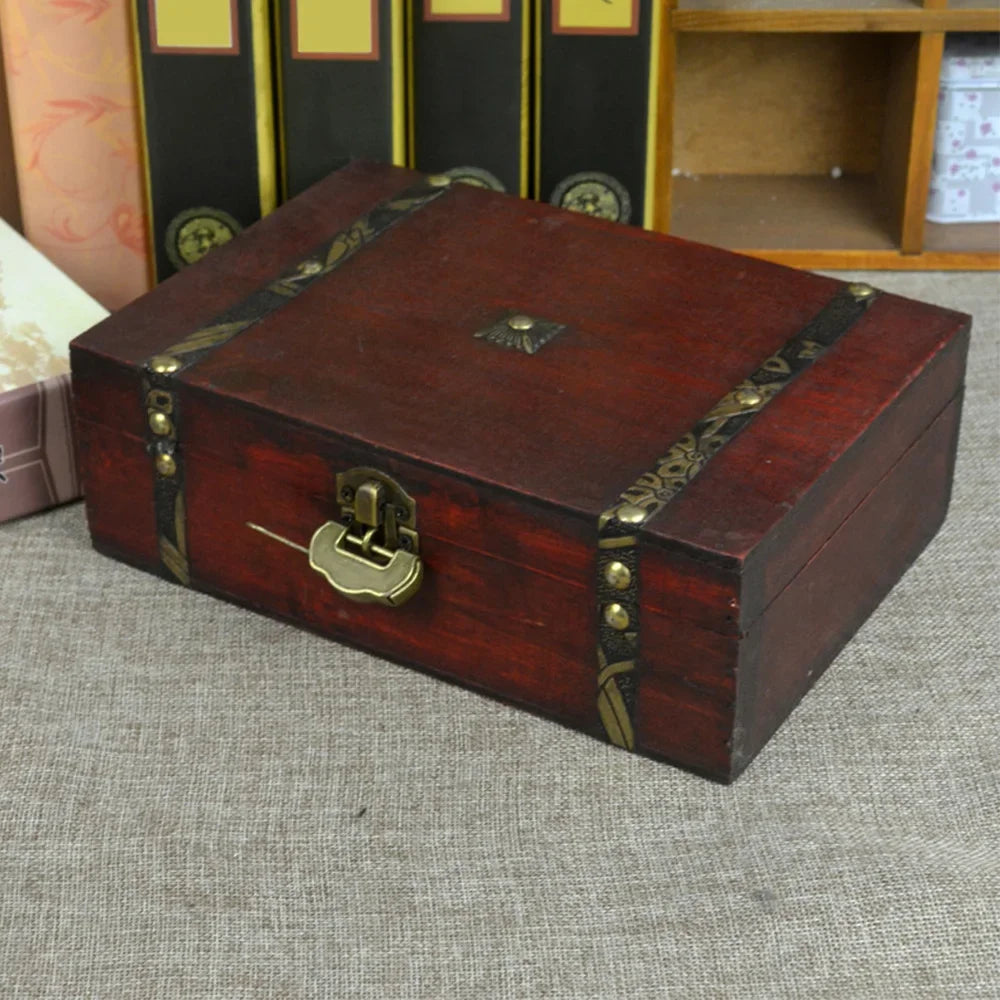 Wood Box 23 x 16 x 7.5cm Natural Wooden Storage Case Home Storage Retro Wooden Keepsake Box for Art Hobbies Gift Jewelry Rings Lootquake LLC