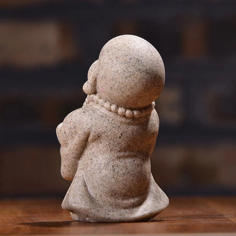 Smile Baby Monk Statue Buddha Sculpture Meditation Sitting Buddha Thailand Fengshui Buddha Figurines for Decor Nature Sandstone Lootquake LLC