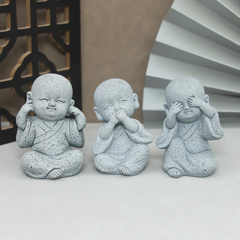 Buddha Stone Statue Little Buddhist Monks Tibetan Buddhism Figurines Zen Garden Ornament Meditation Home Aquarium Decoration Lootquake LLC