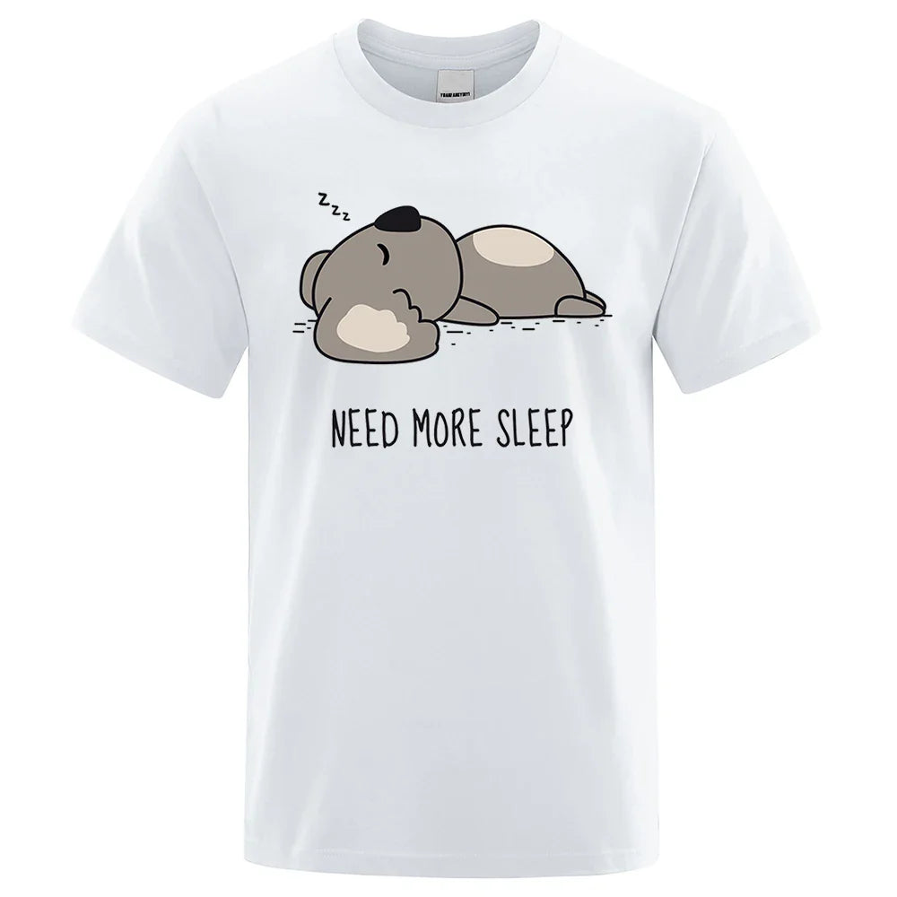 Need More Sleep Cartoons Bear Men Tshirt Street T-Shirts Hip Hop Unisex Tops Fashion Cotton Clothes Casual Breathable T Shirt