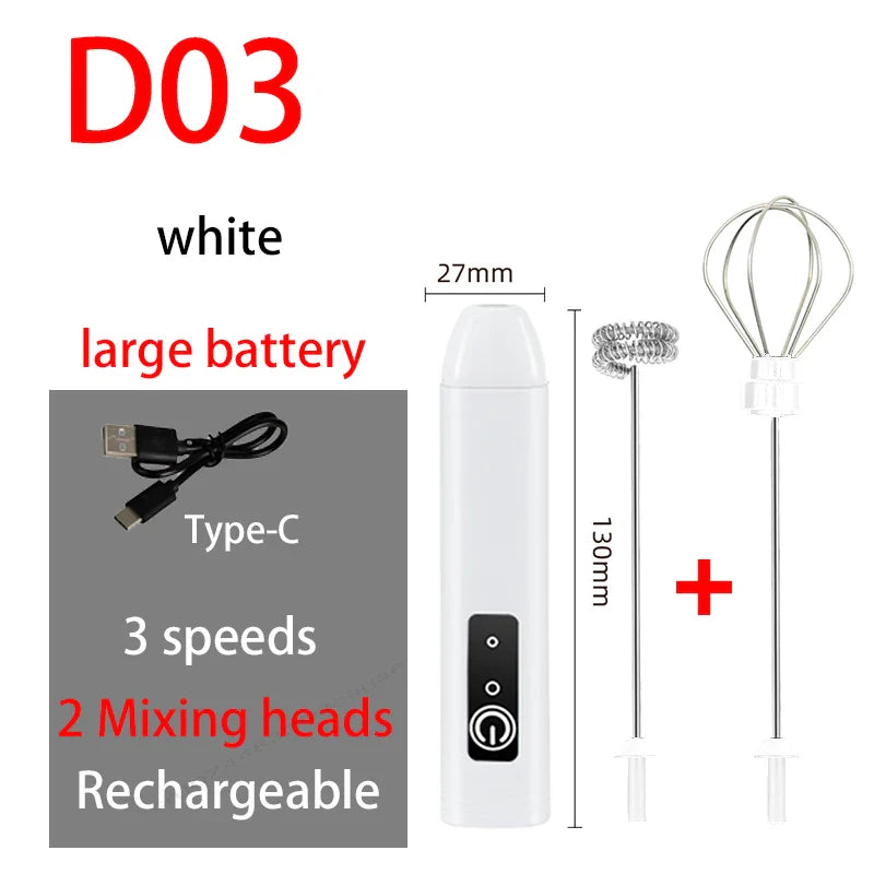 HOT  Electric Milk Frother + Egg Beater Wireless Type-C Charging 3 Speeds Mini Handheld Foam Maker Coffee Whisk Cooking Tools