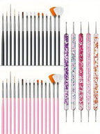 20PCS Nail Art Brush Set for Design, Painting, Drawing, Carving, Dotting, and Manicure Tools - Unscented Acrylic Gel UV Polish
