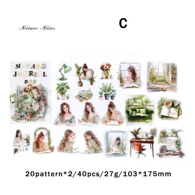 Journamm 40pcs/pack PET Materials Character Sticker DIY Scrapbook Collage Supplies Creative Decor Stationery Aesthetics Stickers Lootquake LLC