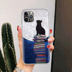 Black Cat Cartoon Cute For Iphone 11 13 14 Pro Max 12 Mini Phone Case X Xs Xr 6 6s 8 7 Plus Se 5 5s Cover Cute Funny Aesthetic Cat Design Pattern Silicone Soft Phone Case Stevvex