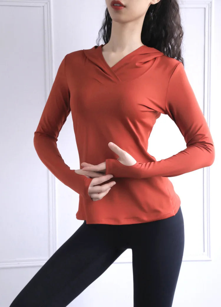 BreatheFit Women's Long Sleeve Yoga Hoodie Top THRIXINE