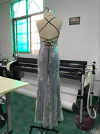 Women Dresses Sleeveless V Neck Pullover Sequins Party Dress Vestidos Formal Floor Length Sexy Wrap Breast Backless Slim
