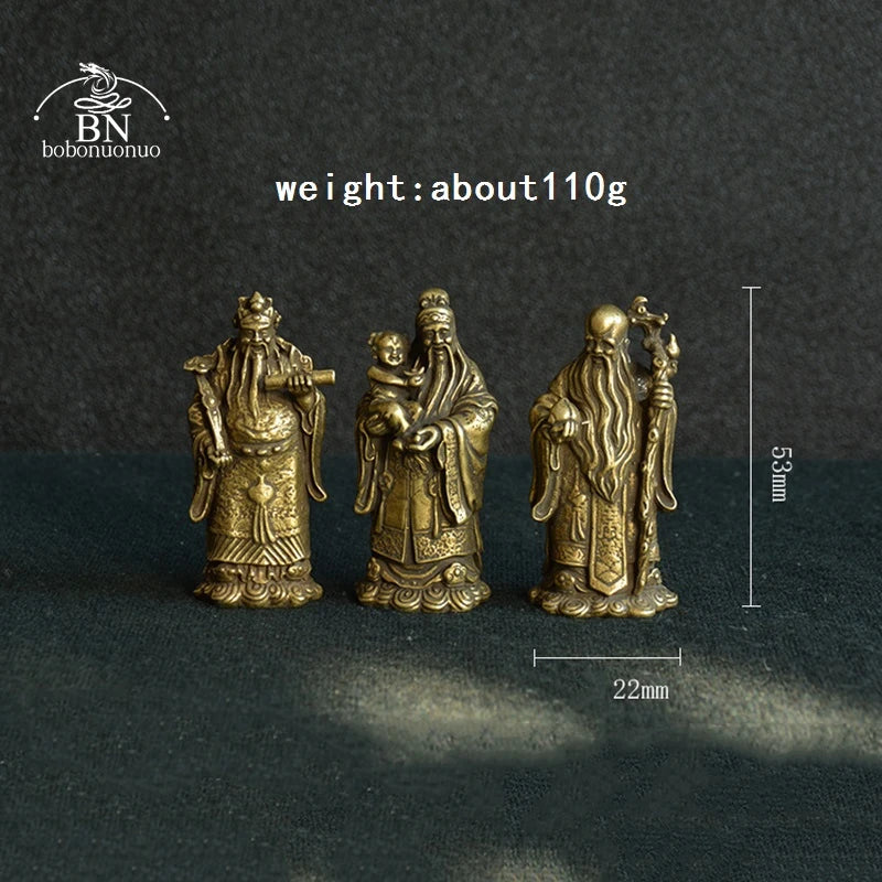 Vintage Bronze Taoism Three Gods of Blessing Wealth Longevity Statue Pure Copper Buddha Figurines Ornaments Feng Shui Home Decor