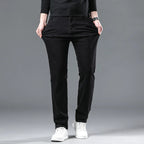 2024 New Winter Pure Black Fleece Thick Warm Jeans Men's loose Straight Elastic Denim Pants classics Casual Plush Trousers Lootquake LLC
