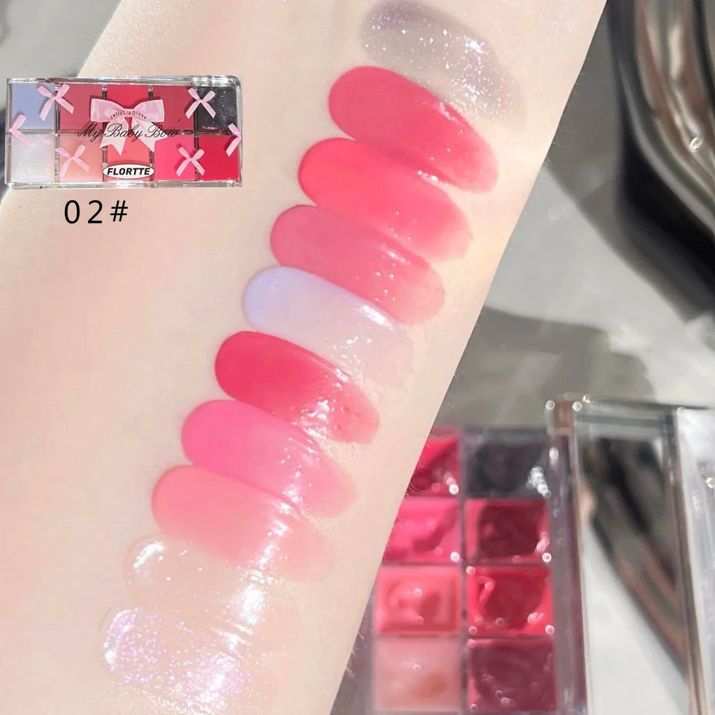 FLORTTE 10-Color Lip Palette Lip Gloss and Lipstick Glossy Moisturizing Pigmented Multifunctional Easy to Apply Lootquake LLC