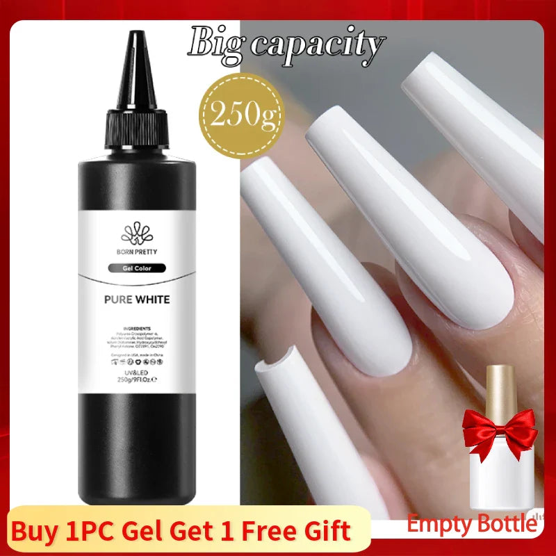 BORN PRETTY 250g Milky White Jelly Nude Gel Nail Polish Refilled Package Translucent Clear Color Semi Permanent Soak Off UV Gel Lootquake LLC
