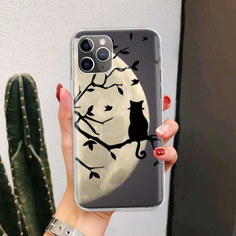 Black Cat Cartoon Cute For Iphone 11 13 14 Pro Max 12 Mini Phone Case X Xs Xr 6 6s 8 7 Plus Se 5 5s Cover Cute Funny Aesthetic Cat Design Pattern Silicone Soft Phone Case Stevvex