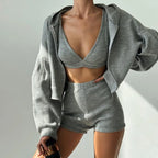 Solid Sport 3-Piece Women's Tracksuit Set THRIXINE