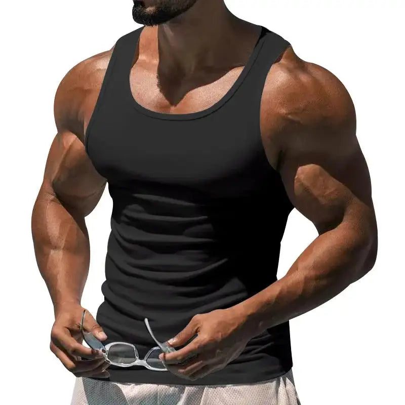 American Vest, Summer Europe And The United States Men Stretch Sports Gym Training, Tight Hurdle Sleeveless Top Solid Color Vest