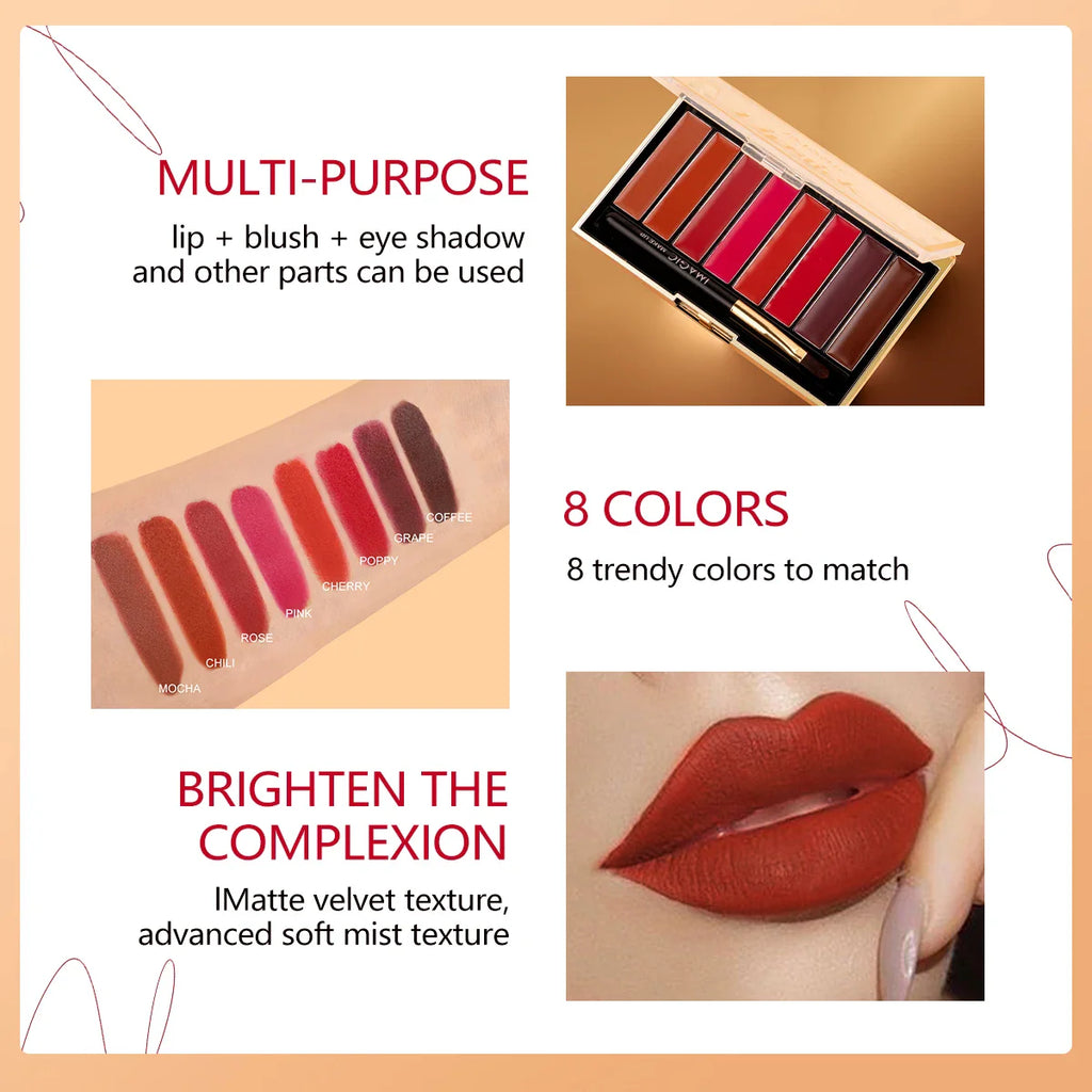 IMAGIC 8-Color Lipstick Palette Set Moisturizer Matte DIY Lipsticks Velvet Long Lasting Waterproof Lipgloss Pigments Lips Makeup Lootquake LLC