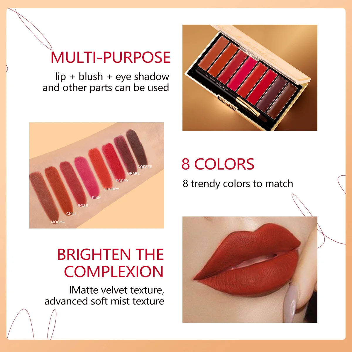 IMAGIC 8-Color Lipstick Palette Set Moisturizer Matte DIY Lipsticks Velvet Long Lasting Waterproof Lipgloss Pigments Lips Makeup Lootquake LLC