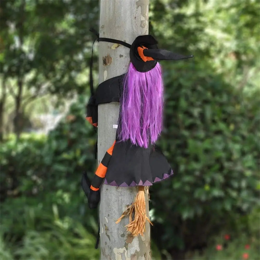 Halloween Crashing Witch Into Tree Outdoor Decoration Classic Flying Witch Pendant Decor for Yard Lawn Patio Porch Decorations Lootquake LLC