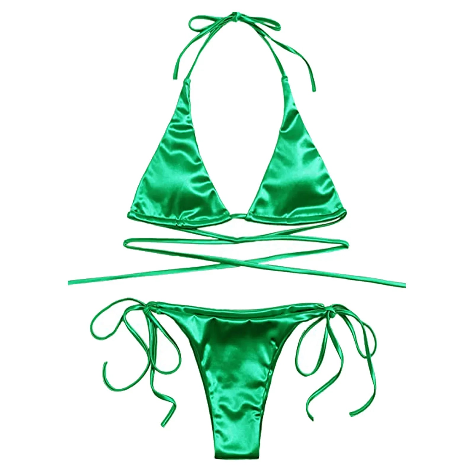 ShimmerWave: Luxe Satin Brazilian Bikini Set THRIXINE