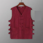Vintage Vest Men Cotton Linen Shirt Kung Fu Vest Summer Tank Top Tang Suit Traditional Chinese Clothing Sleeveless Open Cardigan Lootquake LLC