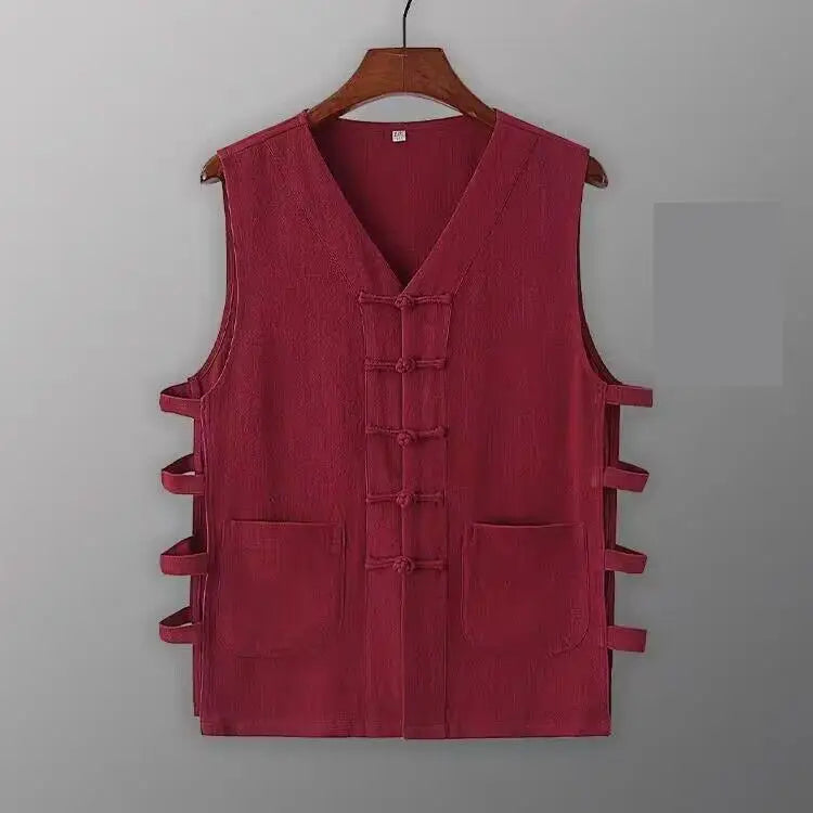 Vintage Vest Men Cotton Linen Shirt Kung Fu Vest Summer Tank Top Tang Suit Traditional Chinese Clothing Sleeveless Open Cardigan Lootquake LLC