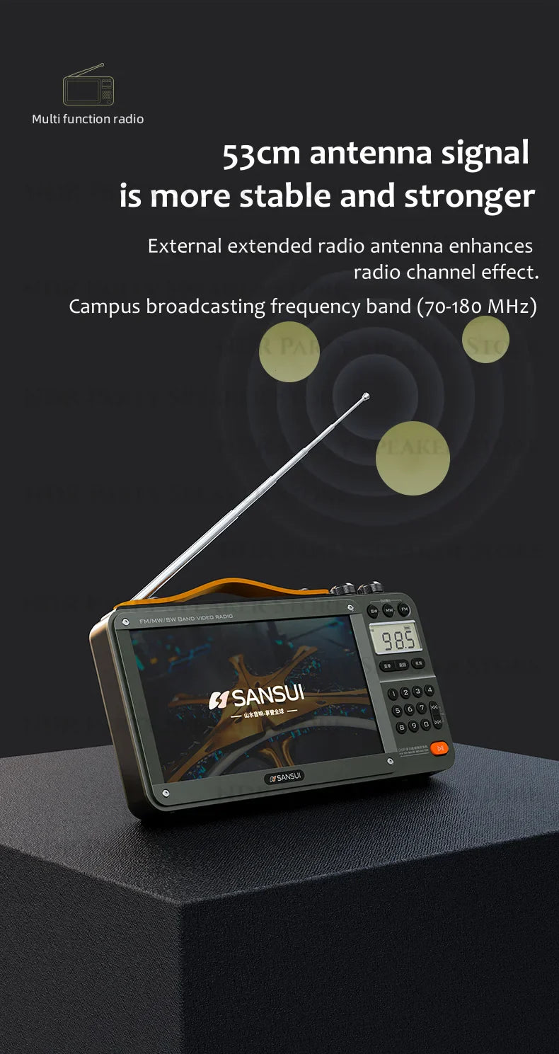 SANSUI Wireless Bluetooth Speakers Home Full-band Radio LED HD Video Player Portable MP4 Walkman Built-in Rechargeable Battery Lootquake LLC