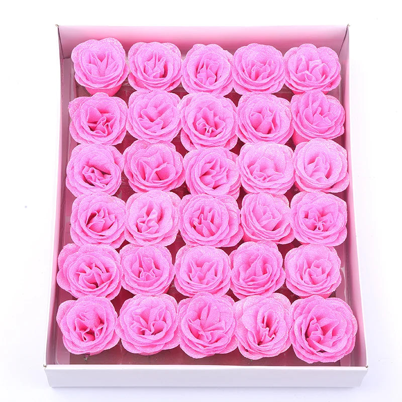 30pcs of 7cm Glitter spray artificial flower rose for Christmas gift hot Valentine DIY bouquet easter wedding Birthday decor Lootquake LLC